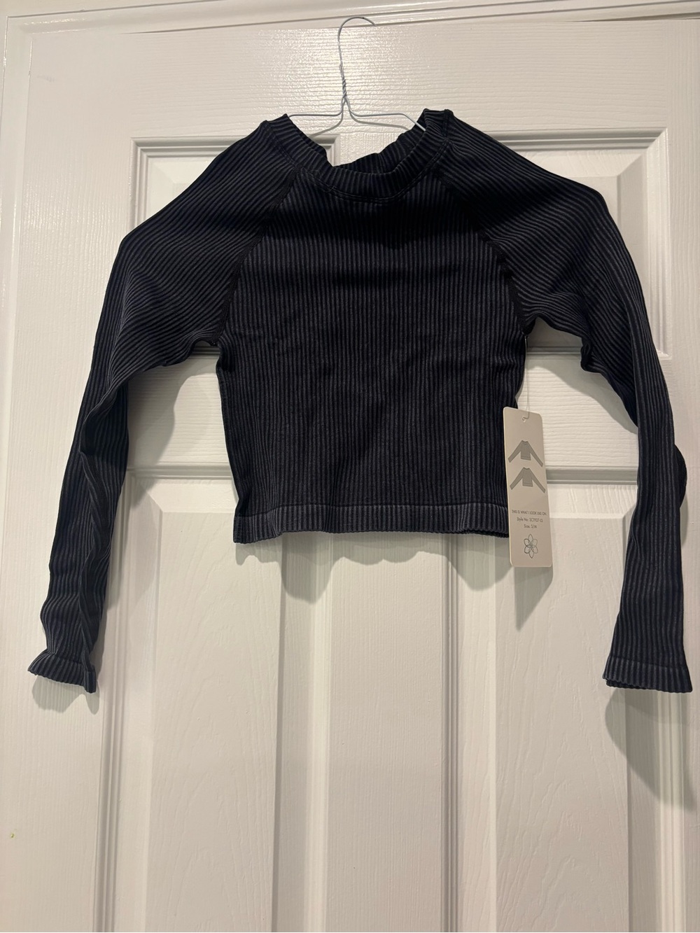 Aura Ribbed Long Sleeve Cropped Top - Charcoal
